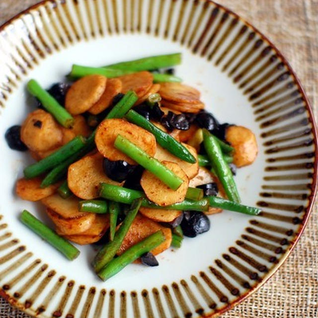 インゲン・長芋・黒オリーブの中華炒め