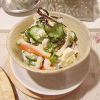 【簡単】豆腐ときゅうりの塩昆布和え(カニカマ入り)♬