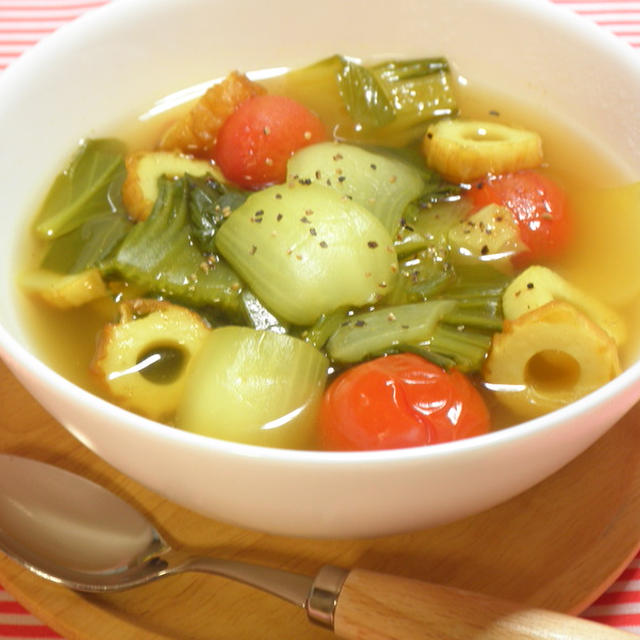 チンゲン菜とミニトマトのカレースープ☆