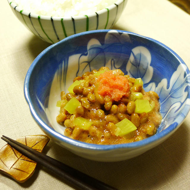 食感と彩りが楽しい♪ご飯が進んじゃう！ ポリポリたくあんとツブツブたらこたっぷり納豆　ご飯のお供・納豆料理　-Recipe No.1424-