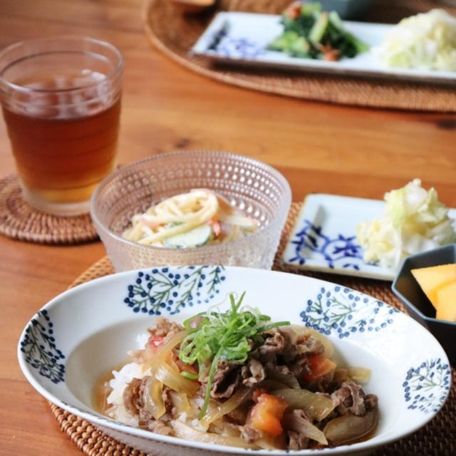 トマト牛丼・献立。