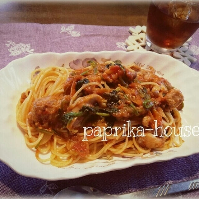 チキンとほうれん草のトマトソースパスタ♪