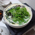 豆乳とお豆腐のお鍋、南瓜のきんぴら、きゅうりの昆布和え（Soy Milk and Tofu Hotpot, Pumpkin Stir-fry, and Fresh Cucumber with Salted Seaweed）
