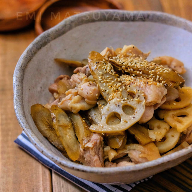 レンジで簡単！＊ごぼうと蓮根と鶏肉のコクうま煮＊バターとオイスター...