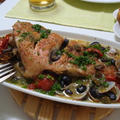 赤魚のアクアパッツァと水菜のサラダ（Red Rockfish Acqua Pazza and Mizuna Salad）