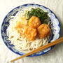 鶏唐揚げ載せの、おろし冷やしうどん、九州北部の大雨