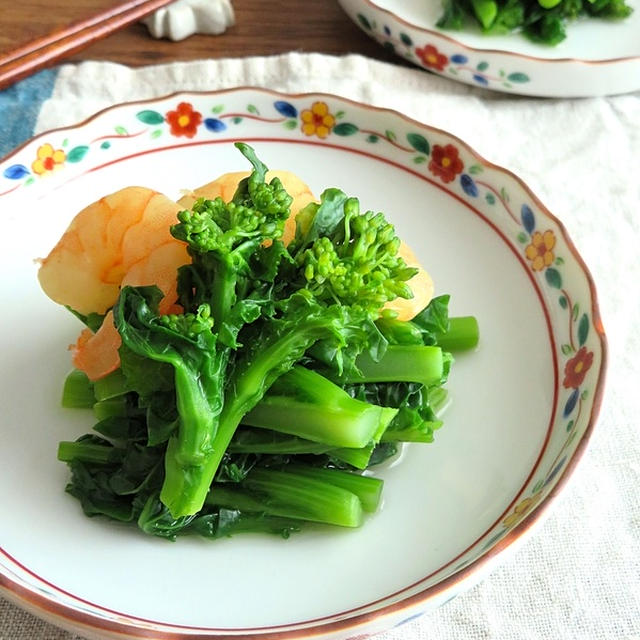 簡単春野菜♪菜の花と海老の白だし煮