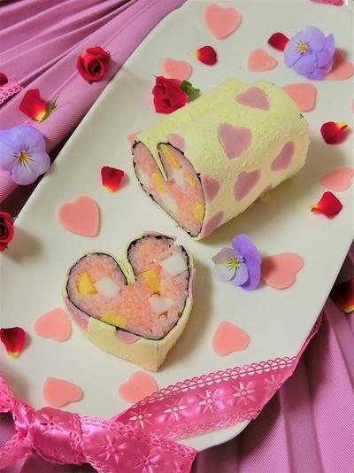 簡単かわいいバレンタインの巻き寿司ケーキ By Bibiすみれさん