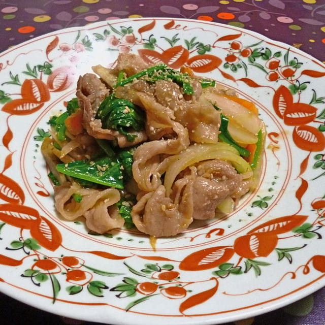 豚肉とほうれん草の甘辛炒め