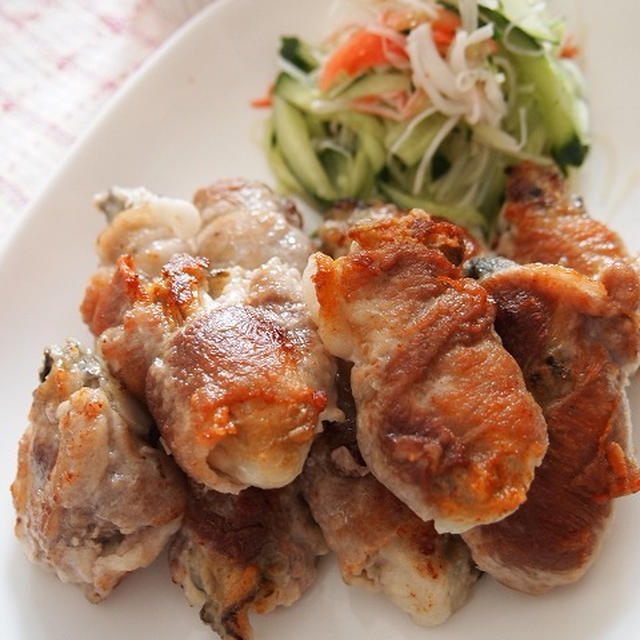 ☆牡蠣の肉巻き&しゃきしゃきサラダ　塩ごま味☆