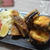 茄子とランチョンミートのサンドフライ、大根のキムチ、お味噌汁（Deep Fried Eggplant with Luncheon Meat, Japanese Radish Kimchi, and Miso Soup）
