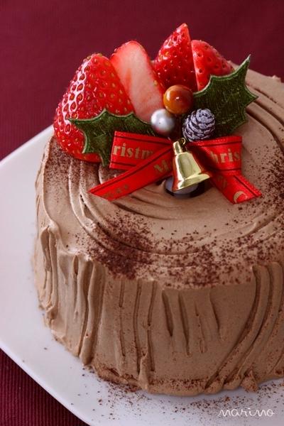 切り株風♪　クリスマスのチョコレートシフォンケーキ