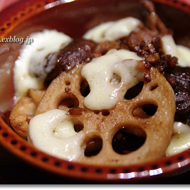 れんこんとしいたけと豚肉のチーズ焼き