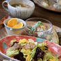 ふわふわたまごと春キャベツと豚肉の炒め物。ワンプレート。