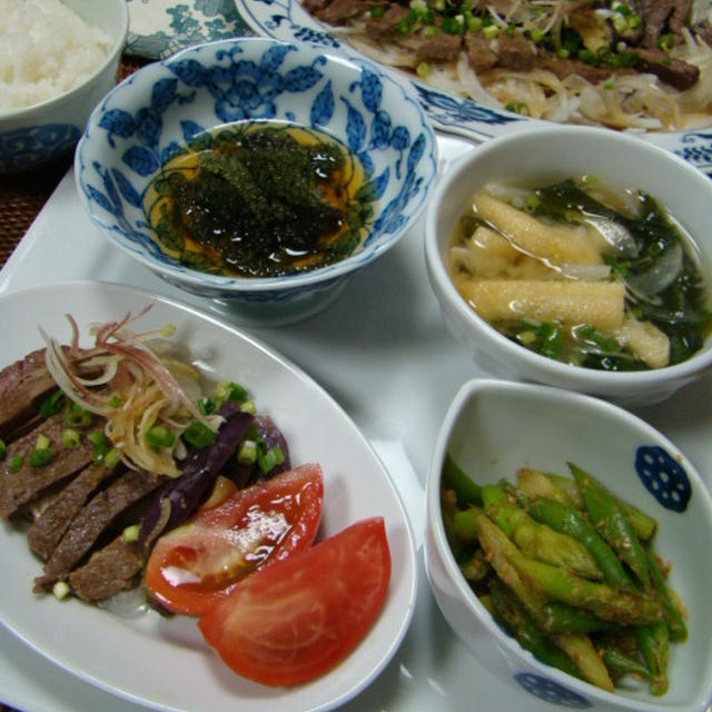 晩ごはん。牛肉のたたき定食！