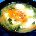 水菜と落とし卵の味噌汁☆