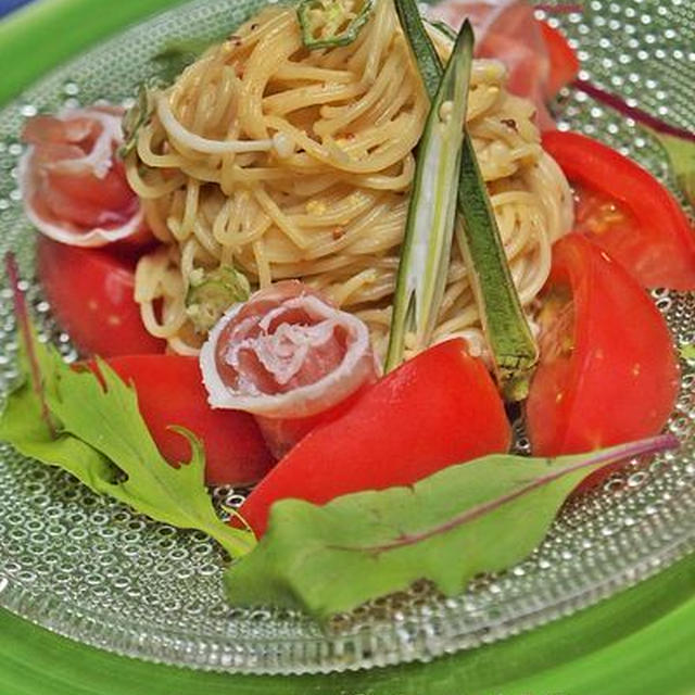 ごまだれマスタード味な夏ベジ冷製パスタ