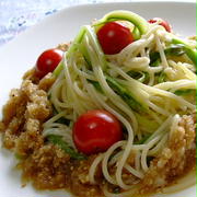 アスパラとみぞれの冷製パスタ