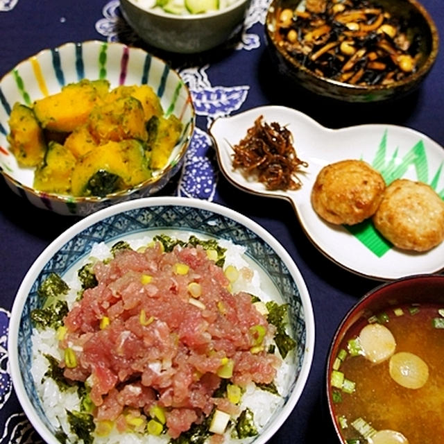 ネギトロ丼と海苔塩かぼちゃ