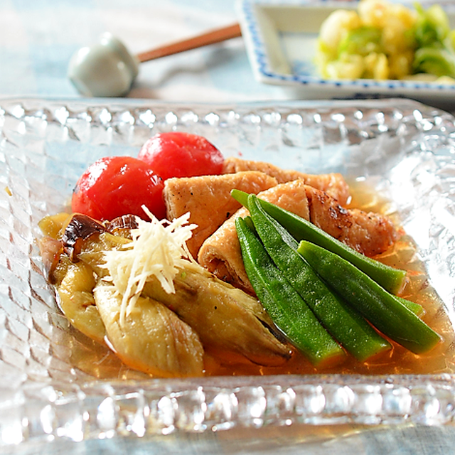 グリル 焼き夏野菜とお揚げの冷やし鉢風♪