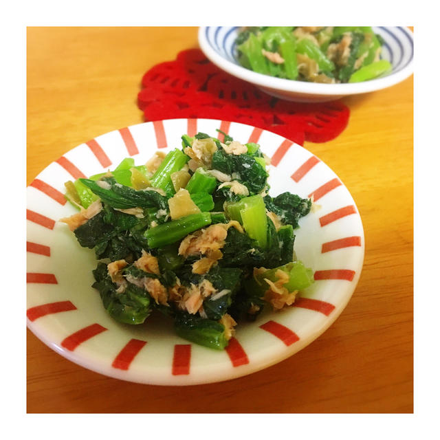 簡単 副菜 小松菜とツナの搾菜ナムル By Sacchiさん レシピブログ 料理ブログのレシピ満載