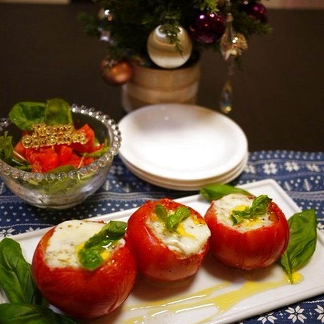 クリスマスに☆モッツァレラチーズとトマトのオーブン焼き 