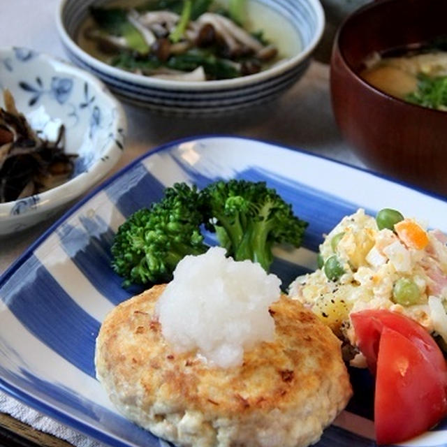 お豆腐ハンバーグの晩ごはん と シフォンケーキ。