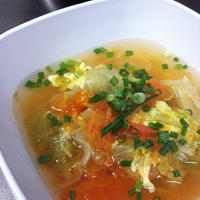 【レシピ】レタス&卵とトマトの和風スープ
