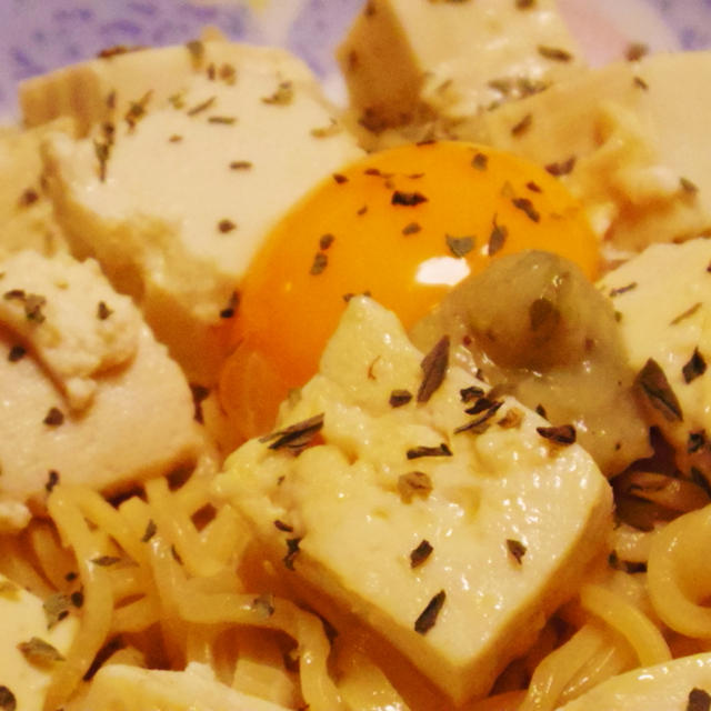 ガッツリ豆腐のねぎ塩油そば　~　Salty spring onion oil noodles