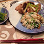 豚肉ニンニク焼きと油揚げ、青菜のまぶし御飯