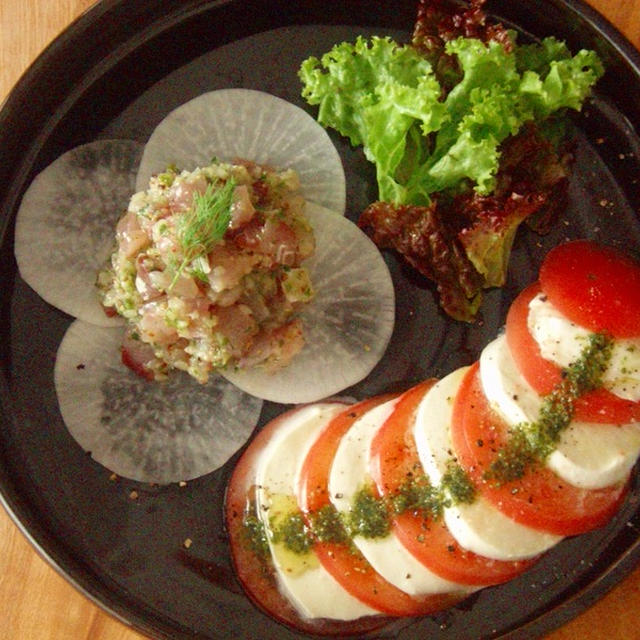 和の食器で楽しむ　カプレーゼ＆大根で頂くはハマチのタルタル