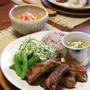 豚スペアリブの梅肉焼き と ミネストローネ。梅の赤じそ漬け。