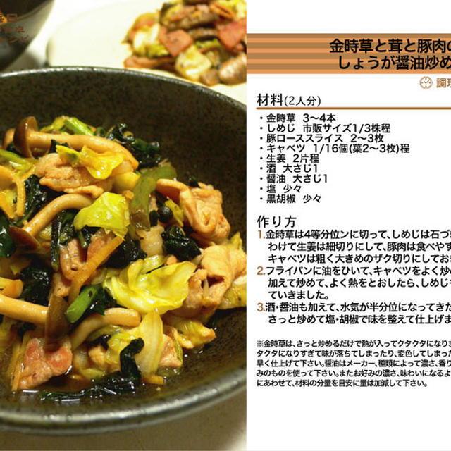 金時草と茸と豚肉のしょうが醤油炒め　-Recipe No.1028-