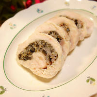 ローズマリー香る♪生ハムとブラックオリーブたっぷり！！ロールチキン　Steamed stuffed rolled chicken with rosemary and row hum and black olive　-Recipe No.1493-