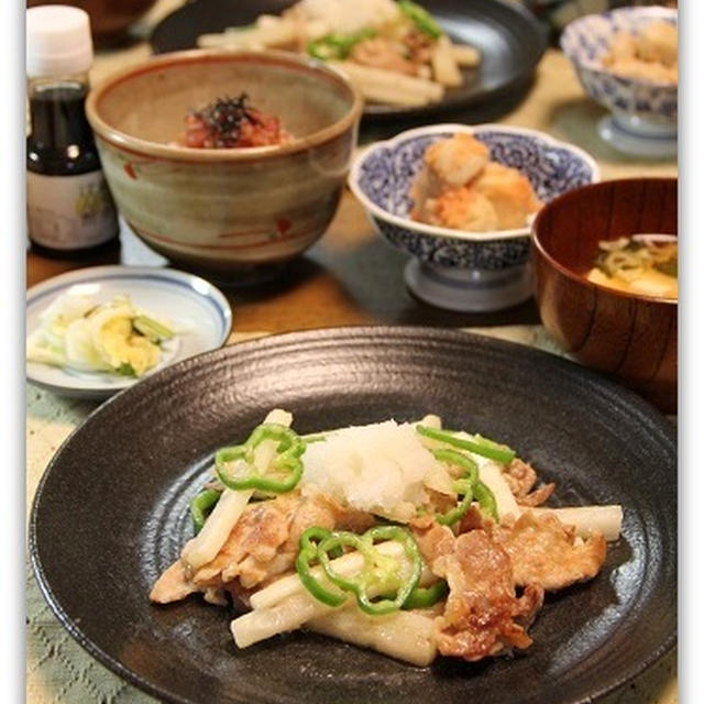 長いもと豚肉のあっさり炒め&づけ丼