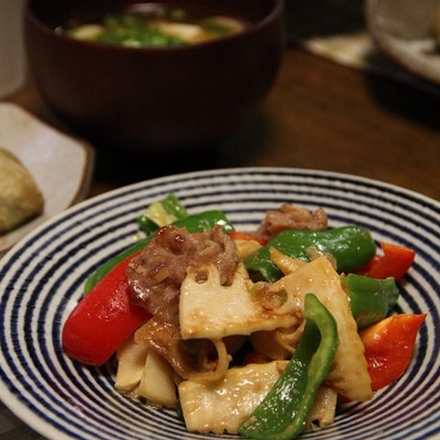 焼きたけのことピーマンの味噌炒め＆たいのホイル蒸し