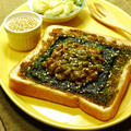 ごま油香る♪青＆黒のダブルのり！！納豆トースト　食パン(トースト)・納豆料理　-Recipe No.1405-