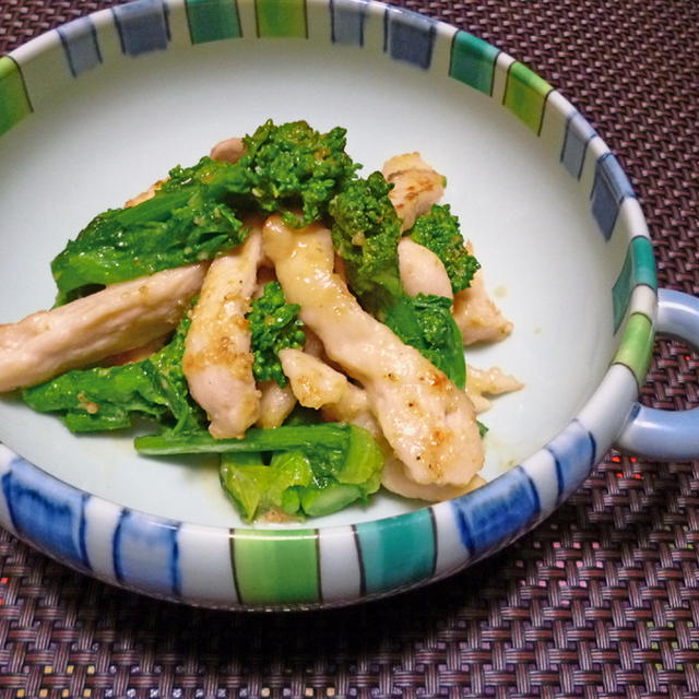 菜の花と鶏肉のマヨポン炒め