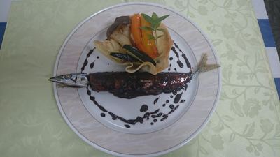 秋刀魚のボルドレーズ、チューリップ野菜添