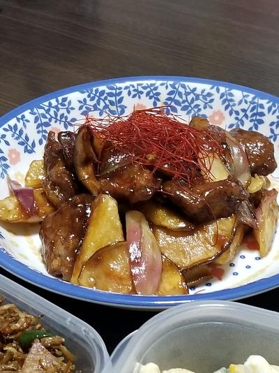 豚肉と長芋とミョウガの甘酢炒め