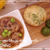 ホットビスケット小麦粉バター不使用(^^)とろーりチーズとキムチ入り　蓮根と枝豆のスープ