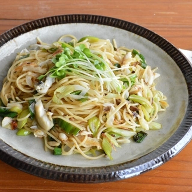 塩サバとネギの ガーリック醤油パスタ ☆