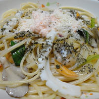 魚介たっぷり時短明太子風味パスタ