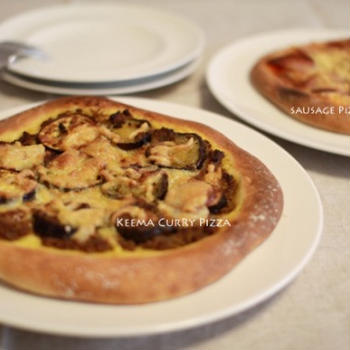 トロトロ茄子のキーマカレーPizza＆即席トマトソースPizza
