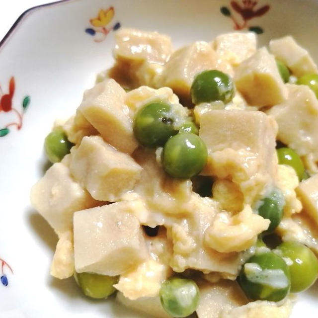 うすい豆と高野豆腐の卵とじ「焼きブロッコリーのサラダ」