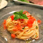 夏恒例のトマトとバジルの冷製パスタ