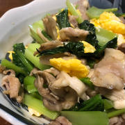 舞茸入りでお肉柔らか★小松菜と豚肉のふわふわ卵炒め♪
