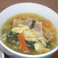 小松菜とベーコンのかき玉スープ
