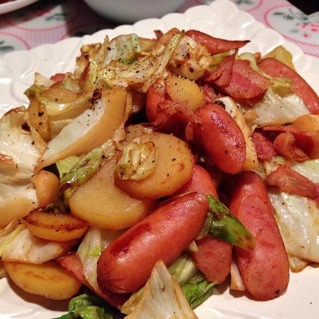 ぽてキャベウインナーぽん酢炒め