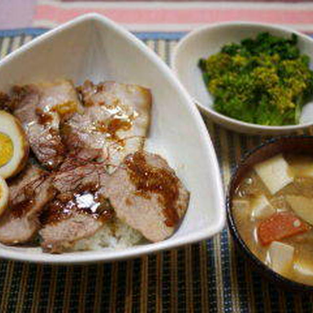 自家製やわらか♪チャーシュー丼＆菜の花の浅漬け